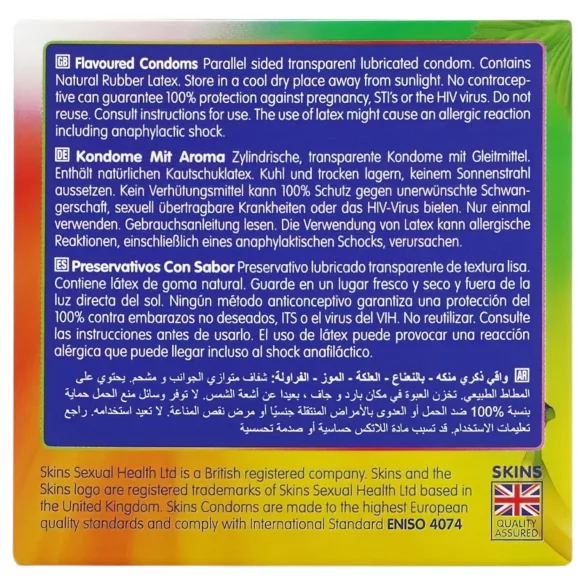 Skins - prezervative aromate - mentă, gumă de mestecat, banană, căpșună (4 bucăți)