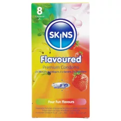   Skins - prezervative cu arome - mentă, gumă de mestecat, banană, căpșuni (8 bucăți)