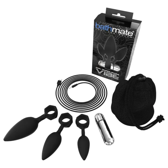 Bathmate Anal Training Plugs Vibe - set de dopuri anale vibratoare pentru antrenament (negru)