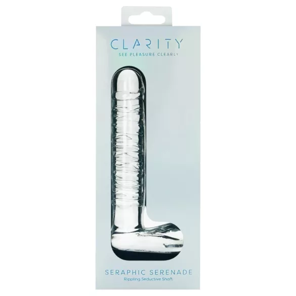 Clarity - dildo din sticlă cu testicule - transparent