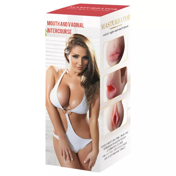 Lonely 2în1 - vagin artificial și gură artificială masturbator (natural)