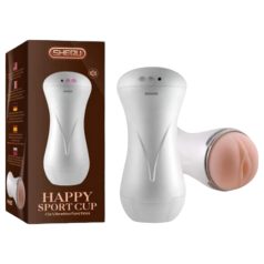   Lonely Happy - masturbator realist cu vibrații și sunete - silicon alb-natur