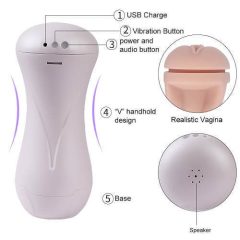   Lonely Happy - masturbator vibratil și gemător cu baterie, vagin artificial (alb-natural)