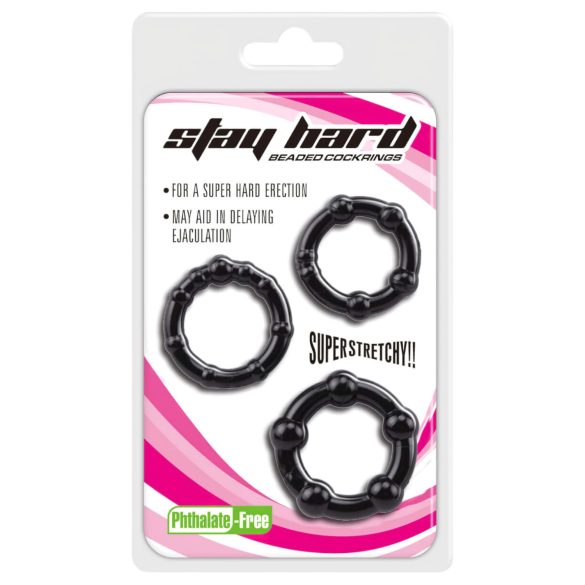 Lonely Stay Hard - set de inele peniene - negru (3 piese)