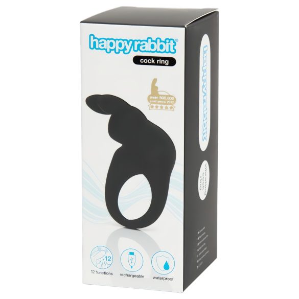 Happyrabbit Cock - inel vibrator cu baterie (negru)