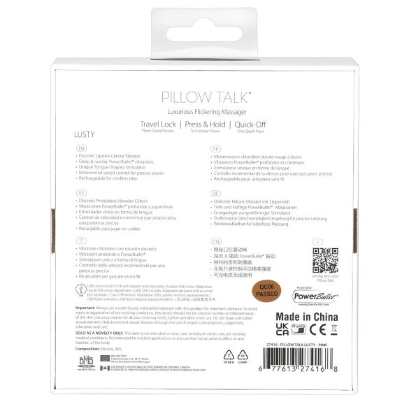 Pillow Talk Lusty - vibrator cu limbă reîncărcabil, roz
