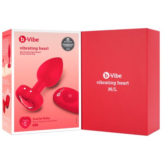 b-vibe heart - vibrator anal cu acumulator și control radio (roșu)