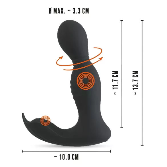Rebel - vibrator prostată 2 în 1 cu telecomandă - silicon negru