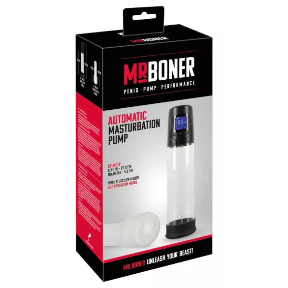 Mister Boner - pompă de penis automată, cu acumulator (negru-transparent)