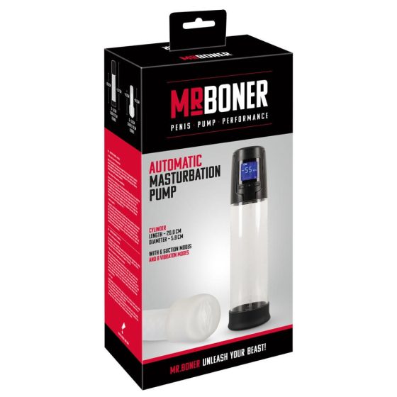 Mister Boner - pompa automată și reîncărcabilă pentru penis (negru-transparentă)