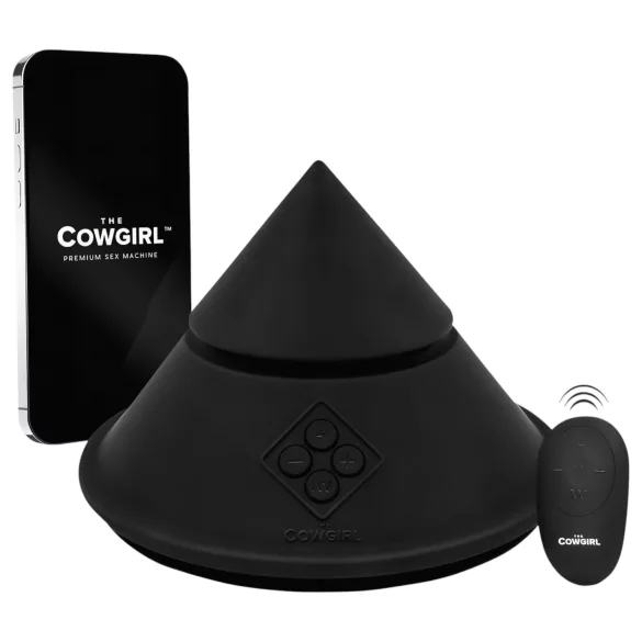 The Cowgirl Cone - mașină sexuală premium controlată prin aplicație - cu 2 capete interschimbabile, 20 moduri de vibrație (negru)