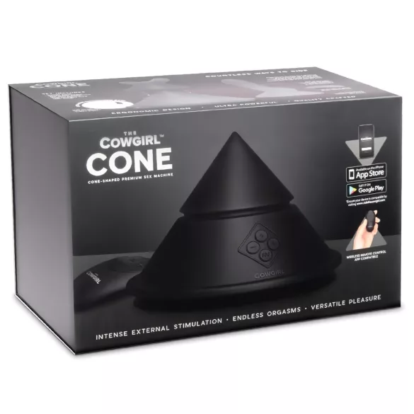 The Cowgirl Cone - mașină sexuală premium controlată prin aplicație - cu 2 capete interschimbabile, 20 moduri de vibrație (negru)