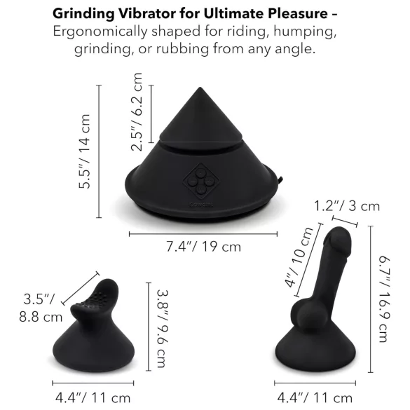 The Cowgirl Cone - mașină sexuală premium controlată prin aplicație - cu 2 capete interschimbabile, 20 moduri de vibrație (negru)