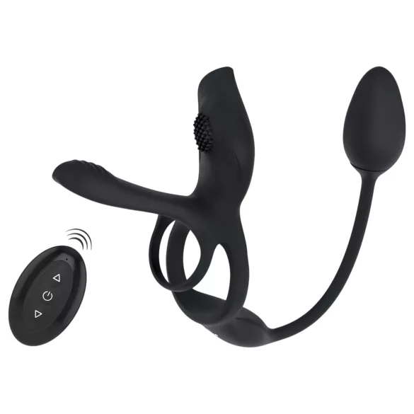 Couples Choice - inel penis multifuncțional cu vibrații - silicon negru