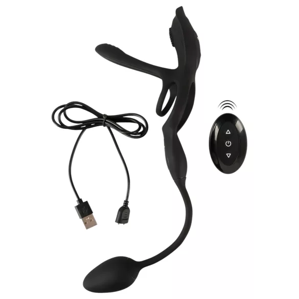 Couples Choice - inel penis multifuncțional cu vibrații - silicon negru