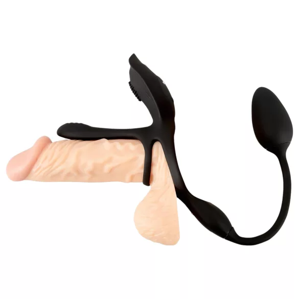 Couples Choice - inel penis multifuncțional cu vibrații - silicon negru