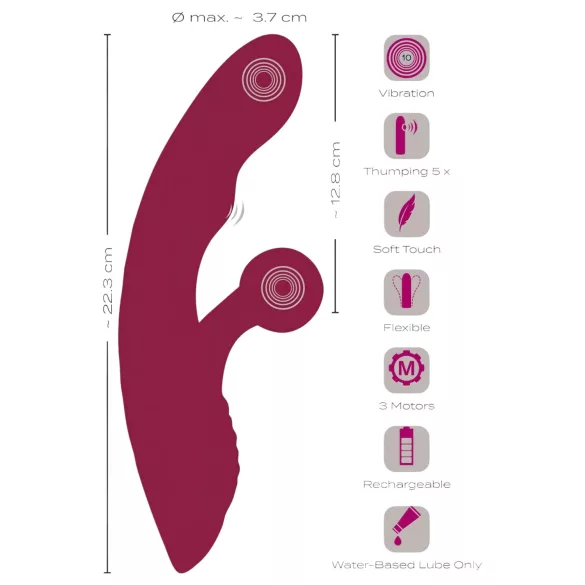 Javida - vibrator rabbit cu două funcții - încărcare USB - roșu