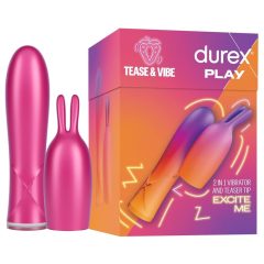   Durex Tease & Vibe - Vibrator de tijă cu acumulator, cu stimulator de clitoris în formă de iepuraș (roz)