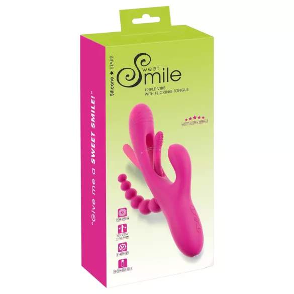 SMILE - vibrator triplu cu brațe și limbă - roz