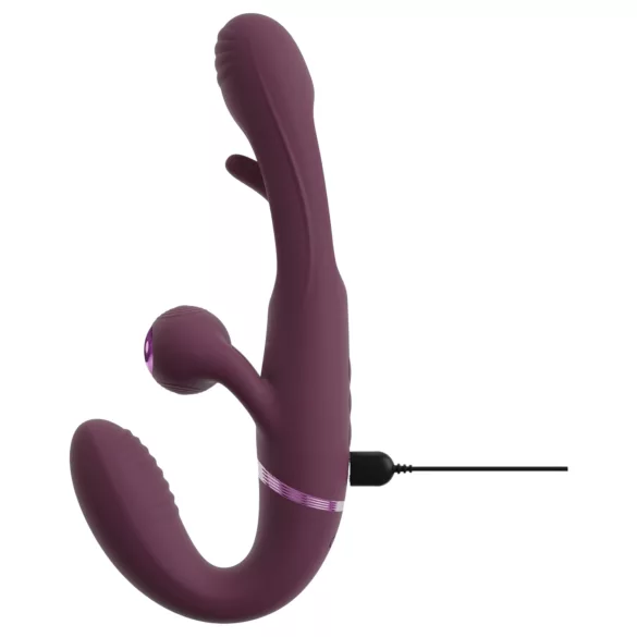 Javida - vibrator de cuplu fără bretele, cu ham (mov)