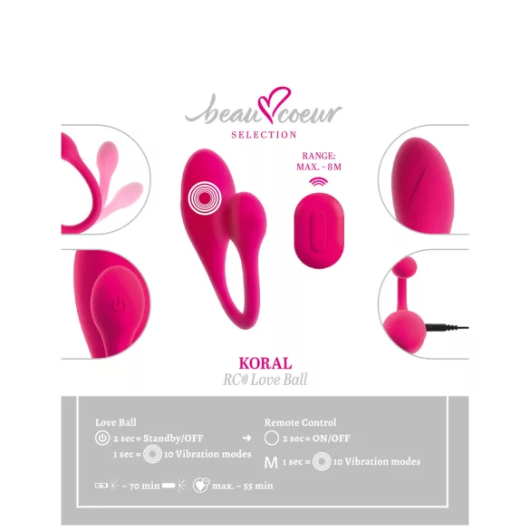 Beau Coeur Koral - ou vibrator cu telecomandă - roz