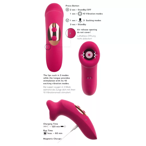 You2Toys Oral Fun - stimulator clitoridian cu aspirație și cu limbă (roz)