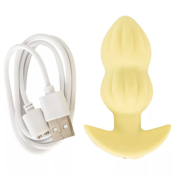 Cuties Mini - plug anal cu vibrații, texturat - silicon galben