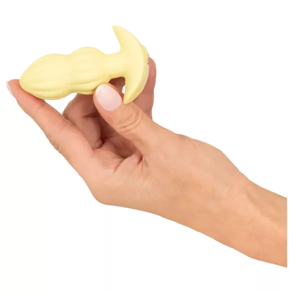 Cuties Mini - plug anal cu vibrații, texturat - silicon galben