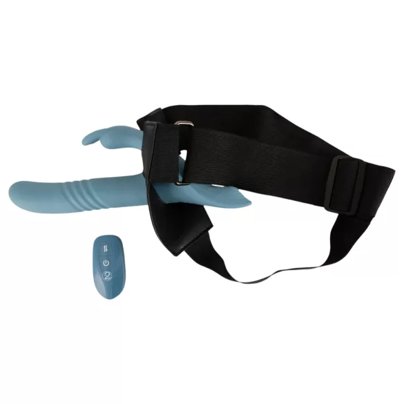 You2Toys - Vibrator cu iepuraș pentru strap-on, cu 3 piese și telecomandă (albastru)