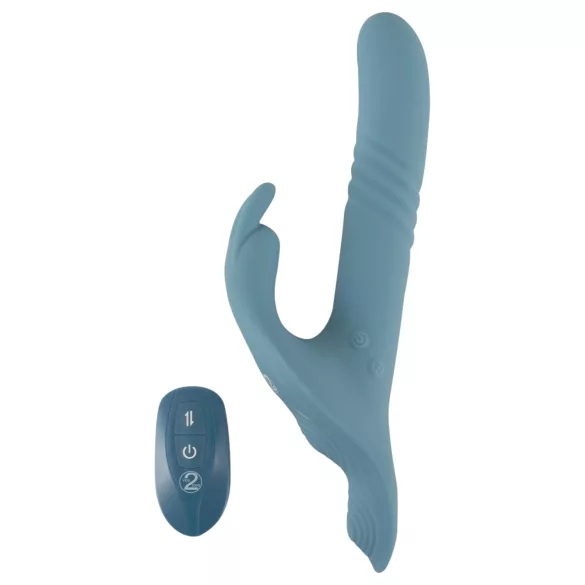 You2Toys - Vibrator cu iepuraș pentru strap-on, cu 3 piese și telecomandă (albastru)