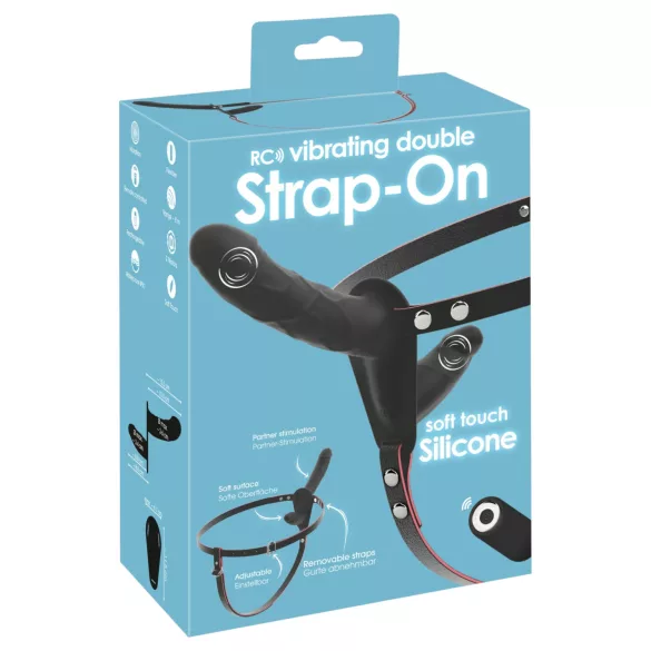 You2Toys - vibrator dublu cu curea, cu telecomandă (negru)
