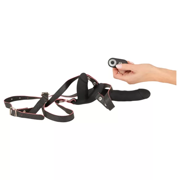 You2Toys - vibrator dublu cu curea, cu telecomandă (negru)