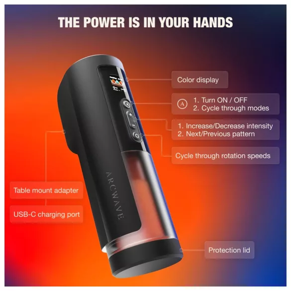 Arcwave Thruster - masturbator automat cu împingere și rotație (negru)