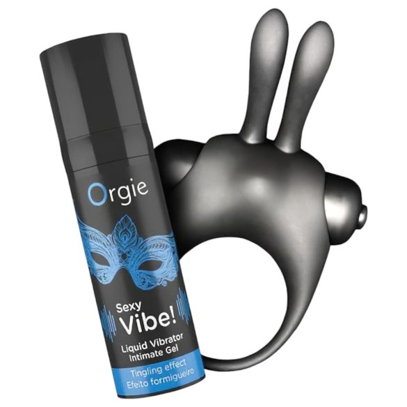 Orgie Bunny - set inel pentru penis vibrator - negru