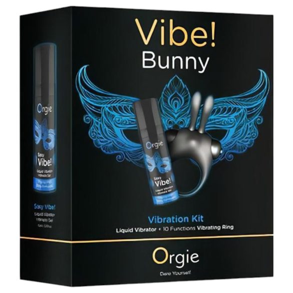 Orgie Bunny - set inel pentru penis vibrator - negru