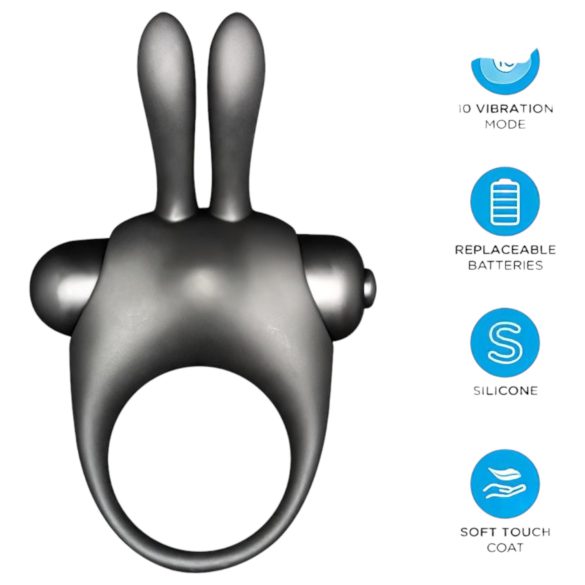 Orgie Bunny - set inel pentru penis vibrator - negru