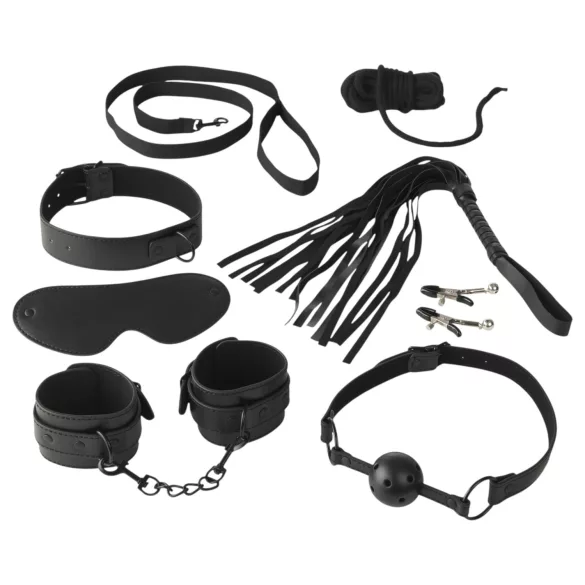 Baseks - set de legare cu bici și cleme pentru sfârcuri (negru)
