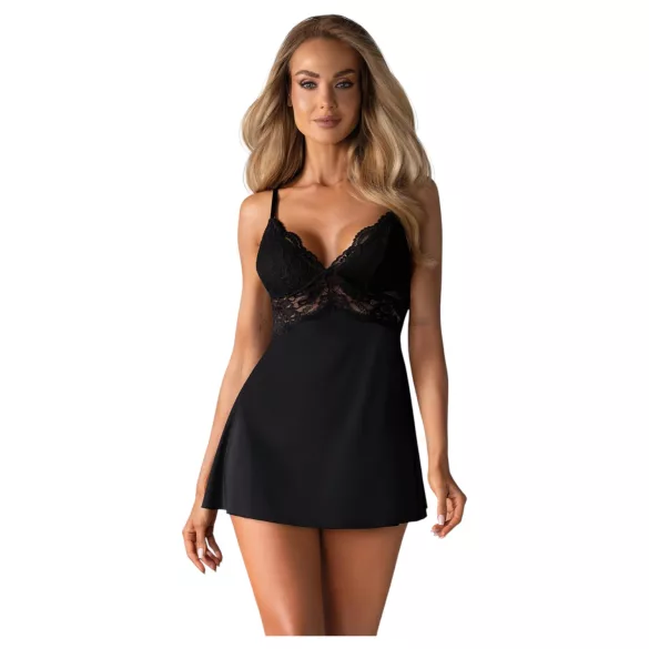 Obsessive - babydoll din dantelă și tanga (negru)