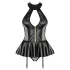 Obsessive - corset și tanga cu efect de lac (negru)