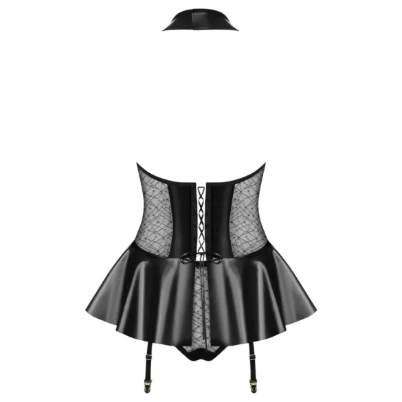 Obsessive - corset și tanga cu efect de lac (negru)