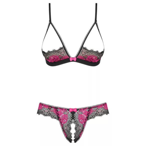 Set Obsessive Tulia cu sutien deschis (negru)