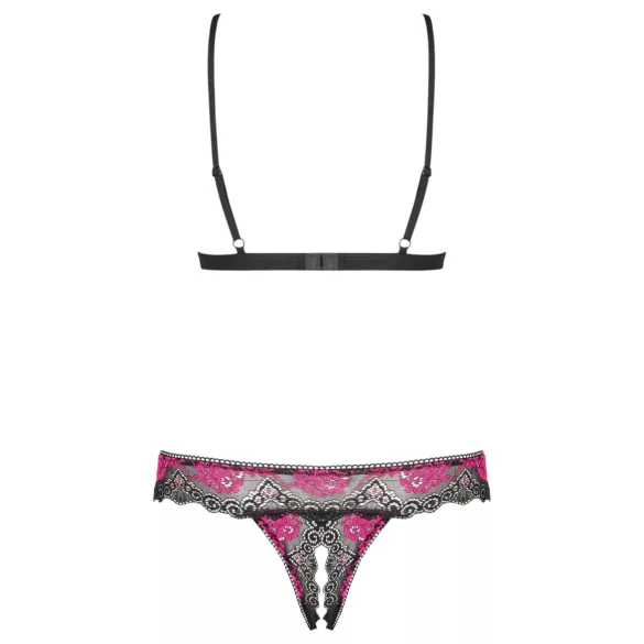 Set Obsessive Tulia cu sutien deschis (negru) - L/XL