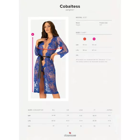 Obsessive Cobaltess - halat de dantelă (albastru) - L/XL