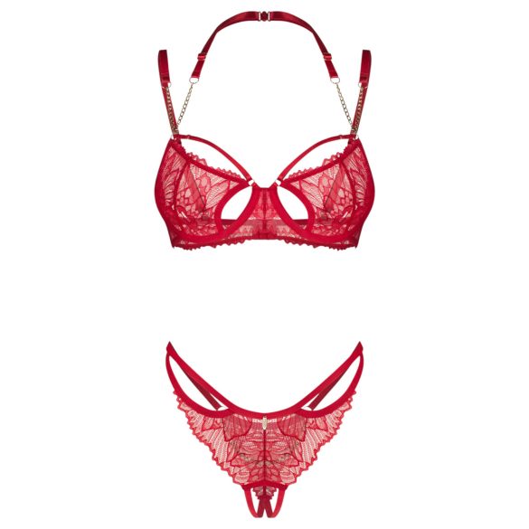 Obsessive - set lenjerie cu sutien dantelat - roșu - L/XL