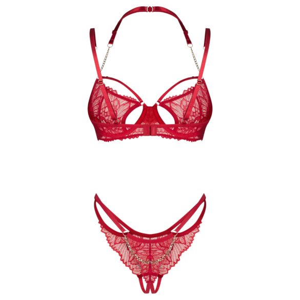 Obsessive - set lenjerie cu sutien dantelat - roșu - L/XL