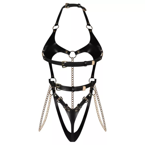 Obsessive Anyya - body cu bretele, efect de piele cu lanțuri (negru)