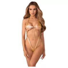   Obsessive Anyya - body cu bretele, cu efect de piele și lanț (auriu)