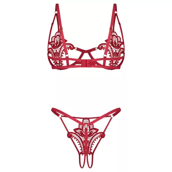 Obsessive Luise - set de lenjerie intimă cu lalele, 2 piese (roșu)