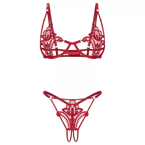 Obsessive Luise - set de lenjerie intimă cu lalele, 2 piese (roșu)