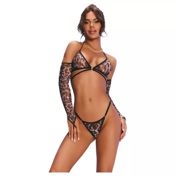 Obsessive Addia - set din plasă cu model de leopard